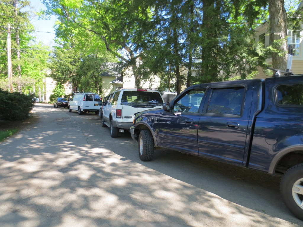 Our street during construction.  The cars belong to our construction crew.
