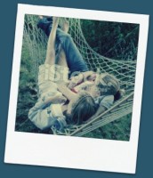 Girls in hammock polaroid color